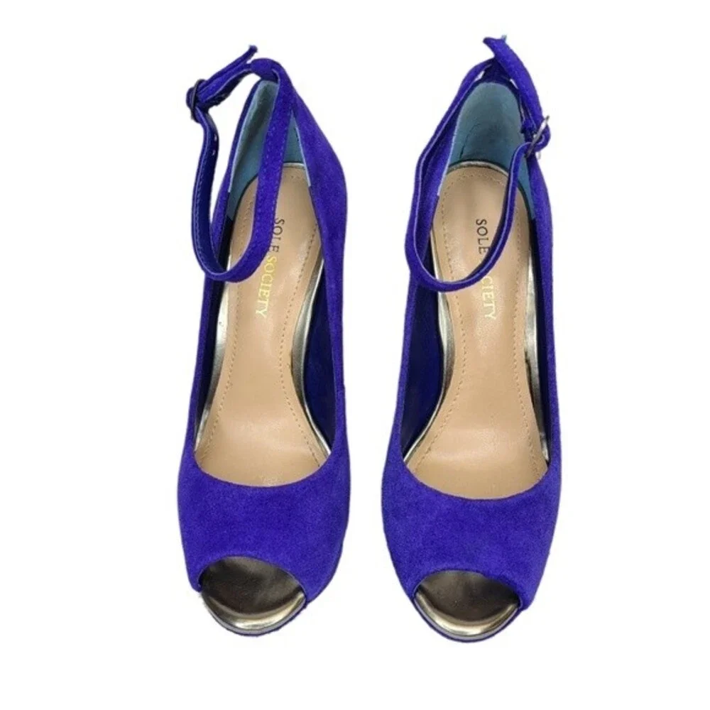 Sole Society Louisa Blue Violet Suede Wedges 6